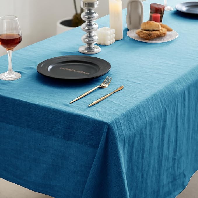 EVERLY 100% Pure Linen Rectangle Tablecloths 60x120Inches for Dining,Buffet Parties,Picnic,Events,Weddings and Restaurants,Decorative Halloween,Thanksgiving Machine Washable Tablecloths-Blue