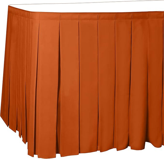 Ultimate Textile Pleat Polyester Fabric Table Skirt - Machine Washable Flame Resistant with Clips for Events, Weddings & Trade Shows, Cut & Sewn in Paterson, NJ - Orange, 7' Box Pleat