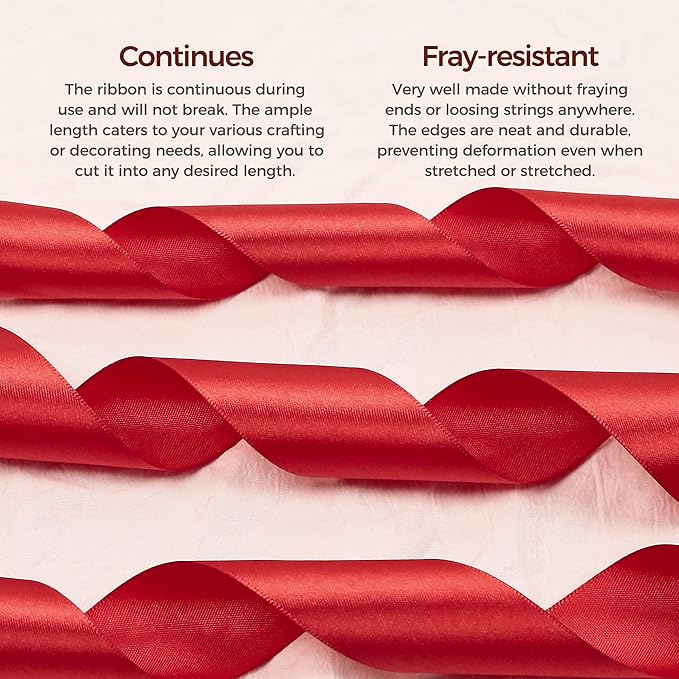 Red Satin Ribbon 1 inch X Continuous 25 Yards, Single Face Polyester Ribbon Perfect for Gift Wrapping, Flower Bouquet, Wedding Decor, Crafts, Bow Making, Sewing and More