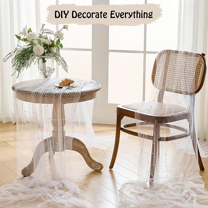 Fanami 6 Pack Pearl Table Runner -10FT Ivory White Boho Tulle Table Runners 120 Inches Long Rustic Sheer Lace Fabric Centerpieces for Wedding Arch Birthday Party Bridal Veil Baby Shower Decorations