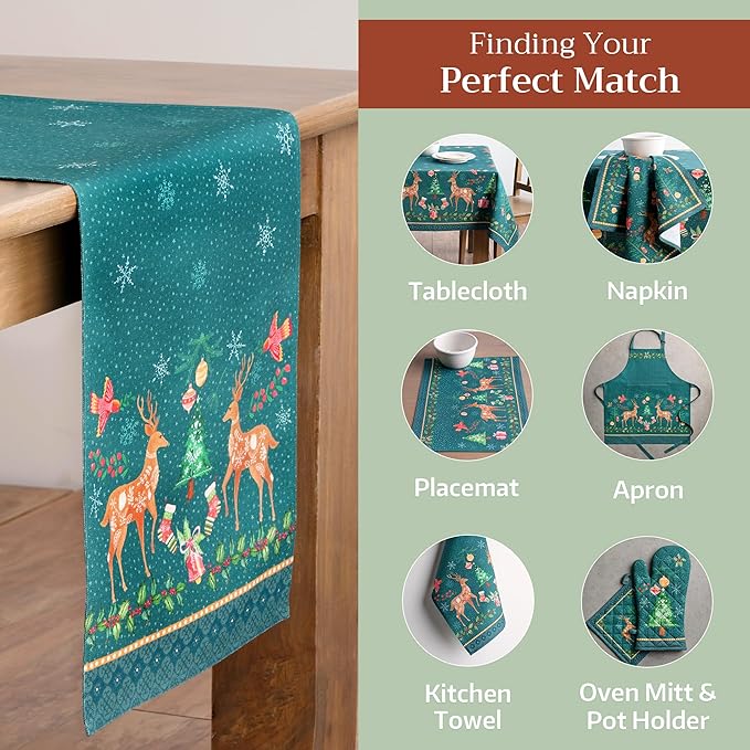 Maison d' Hermine Table Runner 100% Cotton Double Layer Table Runners 72 inches Long for Thanksgiving Christmas Decorations Home Kitchen Dining Party Wedding (Hygge Christmas, 14.5" x 72")