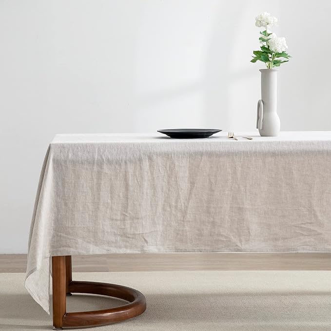 EVERLY 100% Pure Linen Rectangle Tablecloths 108Lx60WInch for Dining,Buffet Parties,Picnic,Events,Weddings and Restaurants,Decorative Halloween,Thanksgiving Machine Washable Tablecloths-Natural Linen