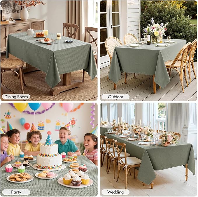 MIULEE Olive Green Linen Cottton Table Cloth Rectangle Tablecloth Waterproof Spillproof Cross-Star Textured Table Cltoth Decorative Farmhouse Style for Dining Party Weddings 52x70 Inch