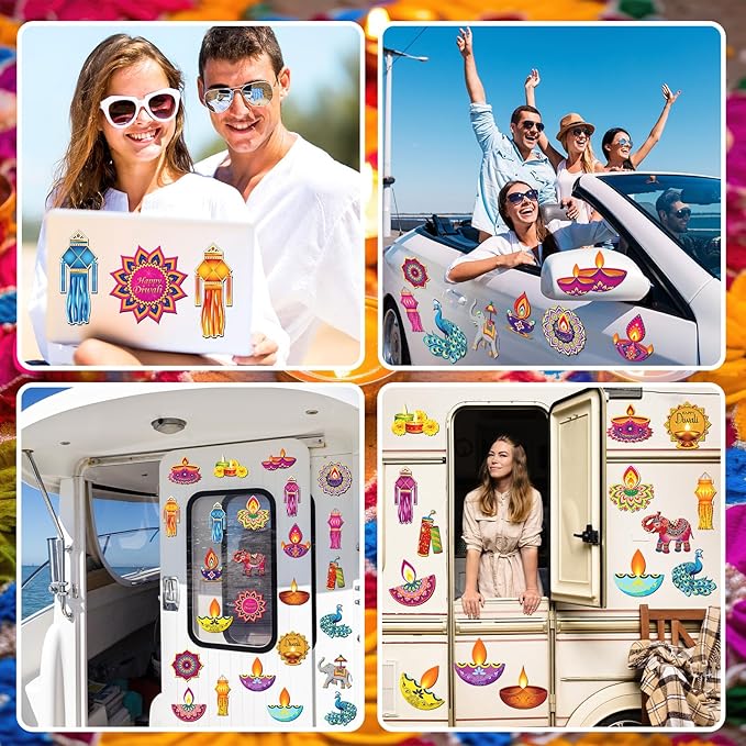 Xuhal 25 Pcs Happy Diwali Magnets Decoration Colorful Elephants Lanterns Oil Lamps Peacock Decorative Fridge Magnetic Stickers for Mailbox Car Metal Garage Door Decoration