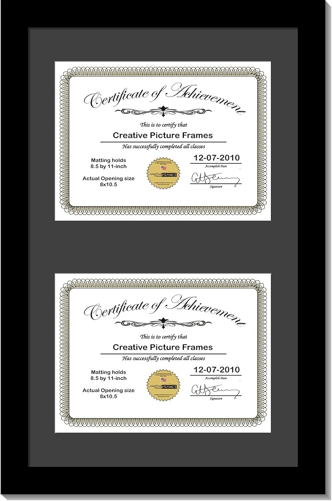 Creative Picture Frames 14X20Bk-B Black Vertical Double Diploma Frame With 2 Opening Black Mat, Holds 2-8.5X11-Inch Documents With Wall Hanger