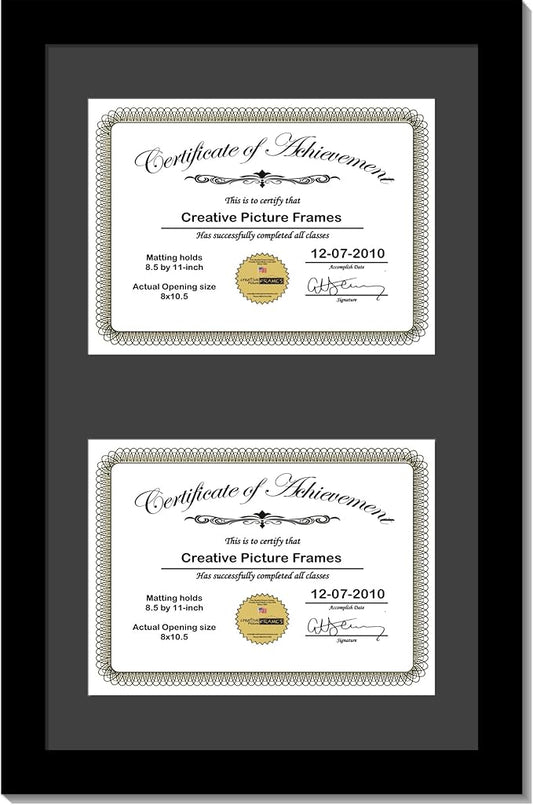 Creative Picture Frames 14X20Bk-B Black Vertical Double Diploma Frame With 2 Opening Black Mat, Holds 2-8.5X11-Inch Documents With Wall Hanger