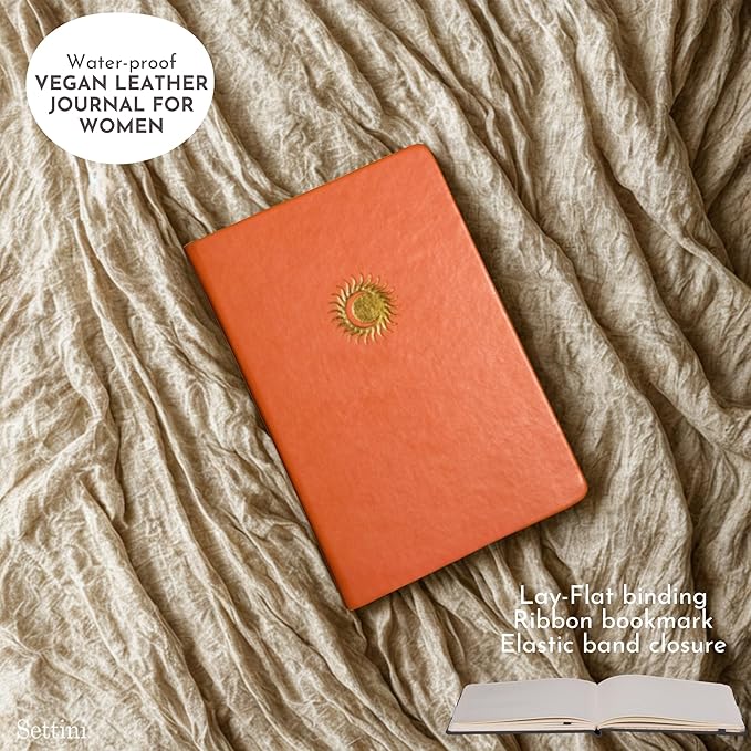 SETTINI Lined Journal, Ideal for Journaling - A5 Vegan Leather Notebook, 192 Archival-Quality Pages, QuillEase Bleed-Free Paper, Inner Pocket & Bookmark - Orange Journal for Women & Men, Orange Sun