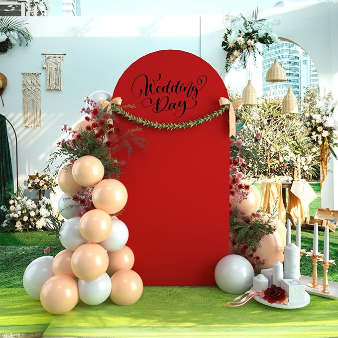bricia Wedding Arch Backdrop Stand Cover, 6.6FT Double Sided Stretchy Arch Cover Fitted Wedding Birthday Party Banquet Decoration (Red 79.2''Lx39.6''W)