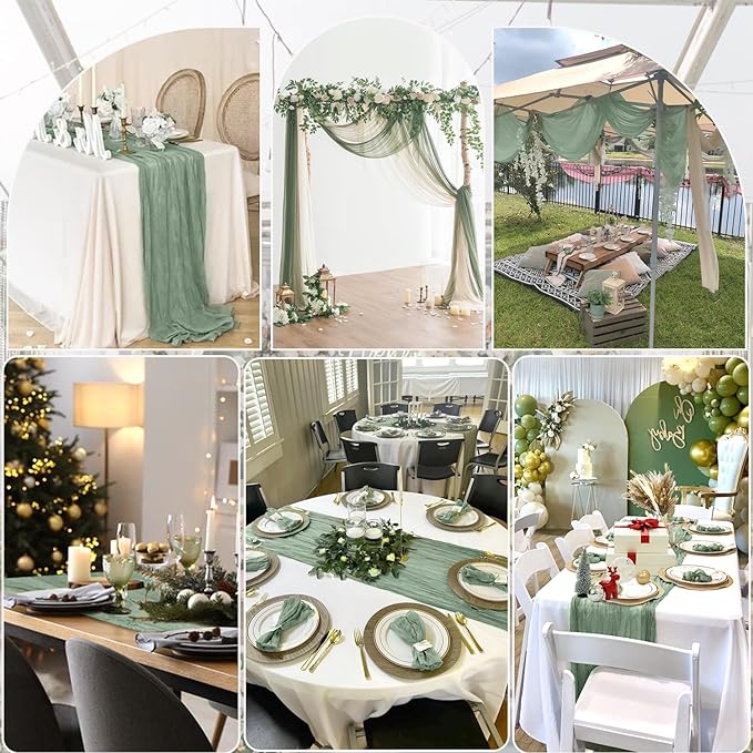3 Pack Sage Green Cheesecloth Table Runner 10FT 120 Inches Green Gauze Table Runner for Wedding Bridal Shower Baby Shower Fall Thanksgiving Boho Decoration