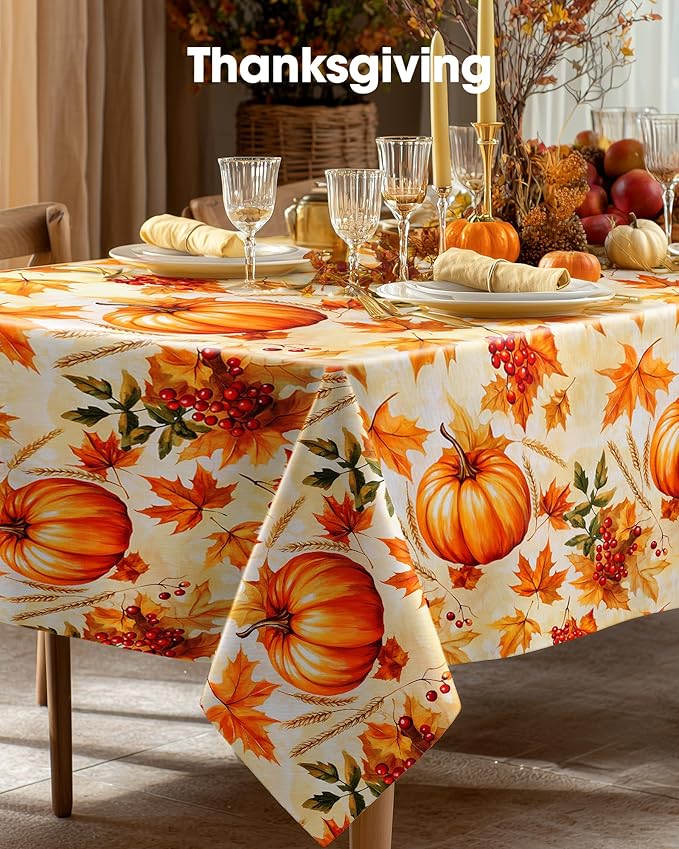Pureegg Plastic Table Cloth Disposable 10 Pack, 54 x 108 Inch Table Cloths, Thanksgiving Decorations, Harvest Party, Fall Tablecloths, Rectangle Tables, Leakproof & Sturdy, Pumpkin Harvest