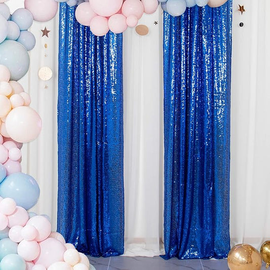 ShinyBeauty Sequin Curtains 2 Panels Royal Blue 2FTx8FT Sequin Photo Backdrop Sequin Backdrop Curtain Pack of 2-1011E