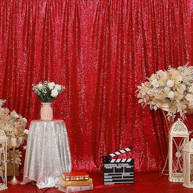 Eternal Beauty Red Sequin Backdrop, 20x10 Ft Glitter Background Curtains for Christmas Shimmer Photography Party Wedding Birthday Back Drop Decor