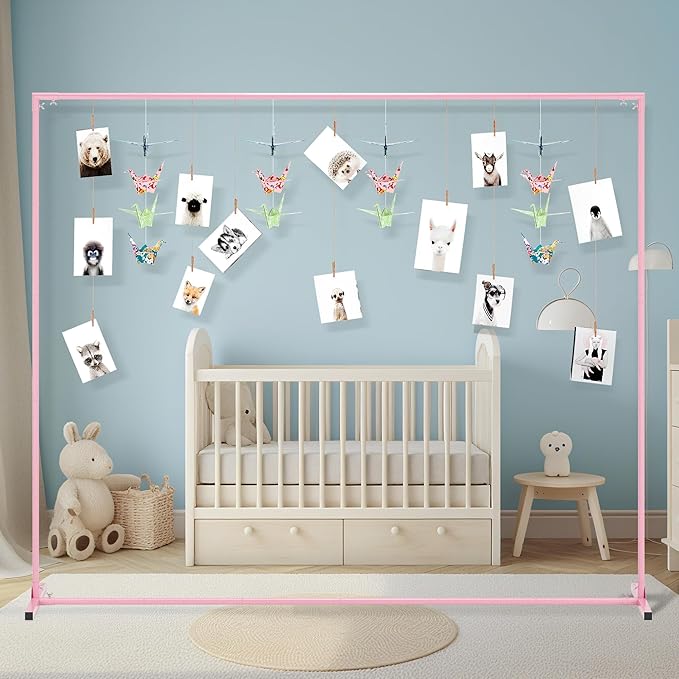 Walensee 7.9FTx6.6FT Pink Wedding Arch Backdrop Stand, Adjustable Square Metal Arch Frame for Ceremony Party Birthday Baby Shower Bridal AnniversaryGarden Balloon Photo Decoration
