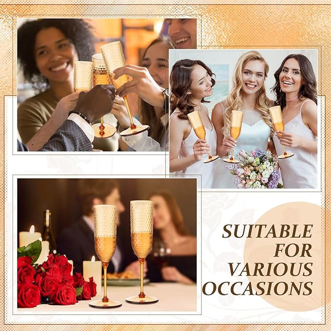 Remerry 48 Pack Detachable Plastic Champagne Flutes 5.5 oz Champagne Glasses Wedding Toasting Crystal Glasses Reusable Unbreakable Party Wine Cups for Wedding New Years Eve Party Supplies