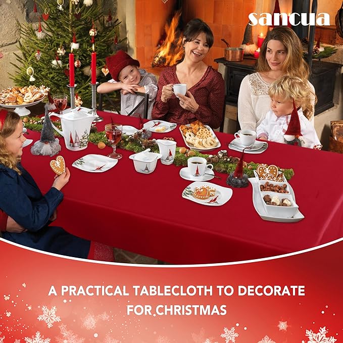 sancua 2 Pack Red Tablecloth 60 x 84 Inch, Rectangle 4 Feet Christmas Table Cloth - Stain and Wrinkle Resistant Washable Polyester Table Cover for Dining Tables, Buffet Parties and Camping
