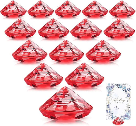 Boao 24 Pack Diamond Place Card Holders Acrylic Table Number Holder Card Stands Crystal Diamond Party Decorations Favor for Weddings Home Table(Red)