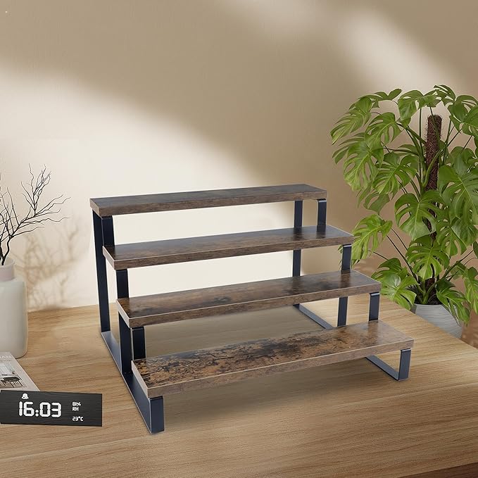 Wooden Cupcake Stand, 4 Tier Rustic Cupcakes Stands, Stepped Cupcake Ladder, Wood Display Stand Riser Shelf for Desserts, Perfume, Spice, POP Firgures and Collections