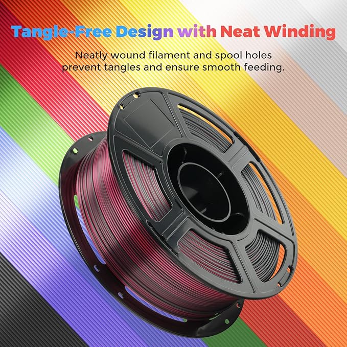 FLASHFORGE Silk Dual Color Filament, Black and Red 2 in 1 Coextrusion Silk PLA Filament 1.75mm, 3D Printer Filament Color Change 1kg(2.2lbs) Spool, Dimensional Accuracy +/- 0.02mm