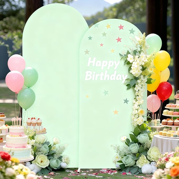 6FT Sage Green Arch Cover - Polyester Fitted Wedding Arch Stand Covers Round Top Chiara Arch Backdrop Cover for Birthday Party Banquet Photo Background Decoration