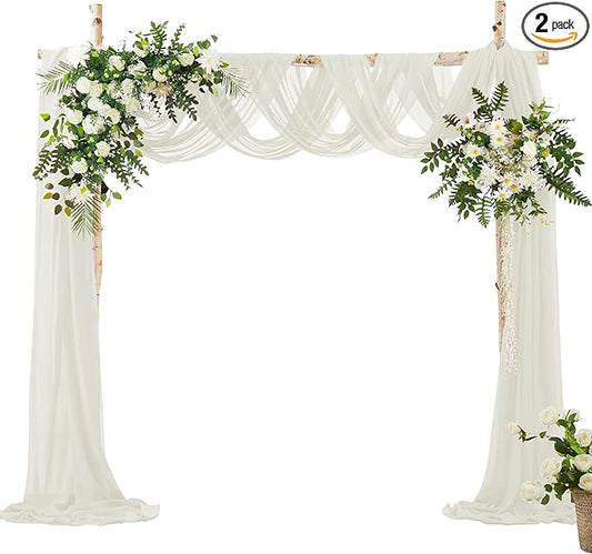 VACVELT Wedding Arch Draping Fabric, Ivory Chiffon, 2 Panels Sheer Drapes, 30 Inch x 20ft Chiffon Backdrop Curtain, Outdoor Sheer Drapery for Ceremony Party Ceiling