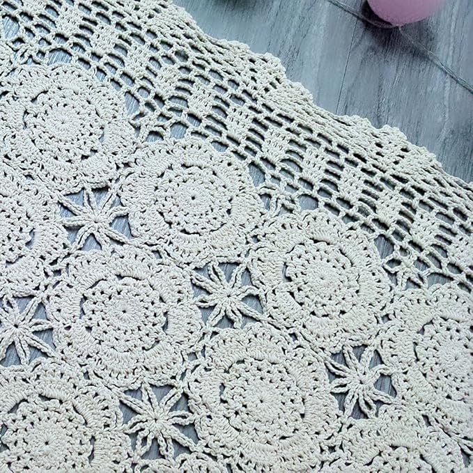 Cotton Handmade Crochet lace Table Runners Rectangular Tablecloth Doilies Doily Table Dresser Scarf Décor,19x27Inch,Beige