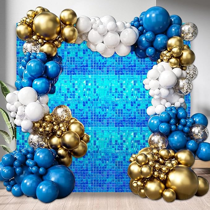 12PCS Colorful Lake Blue Shimmer Wall Backdrop, Square Sequin Photo Backdrops Panel, Glitter Wall Background for Birthdays, Weddings, Christmas, Engagements, Disco Bachelorette Party Decor (3FTx4FT)