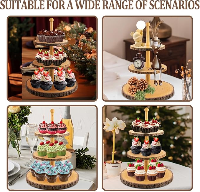 Cupcake Stand Wood Dessert Stands 3-Tier Wood Cupcake Stand - Elegant Farmhouse Dessert Display for Weddings, Baby Showers, Tea Parties, & More./Wedding Décor/Tea Party/Birthday/Graduation/Holiday.