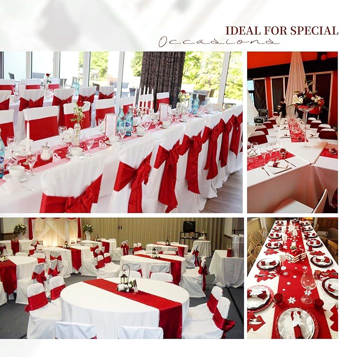 20 Pack Red Satin Table Runner,12 x 108 inch Long Premium Smooth Red Table Runners for Wedding, Banquets, Birthday, Party, Engagements,Table Runners fit Rectangle and Round Table