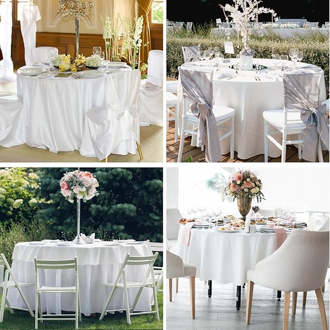 Round Tablecloth 120 Inch 1Pack White Tablecloths Washable Decorative Linen Polyester Table Clothes Cover for Dining Table Banquets Buffet Parties and Wedding
