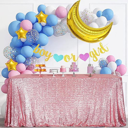 SquarePie Sequin Tablecloth 90 x 156 Inch Fuchsia Pink Sparkly Table Linen for Wedding Party