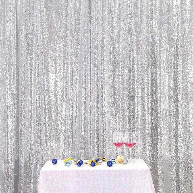 Poise3EHome Silver Sequin Backdrop Curtain, 10Ft x 10Ft Silver Glitter Backdrop Curtains, Sequence Xmas Thanksgiving Backdrop Drapes for Wedding Party Festival Decor