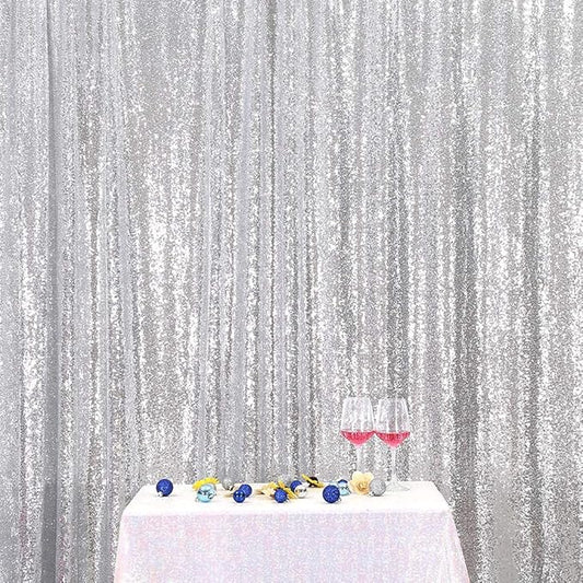 Poise3EHome Silver Sequin Backdrop, 20Ft x 10Ft Glitter Photography Background Curtains for Party Baby Shower Wedding Birthday Christmas Thanksgiving Halloween Decoration