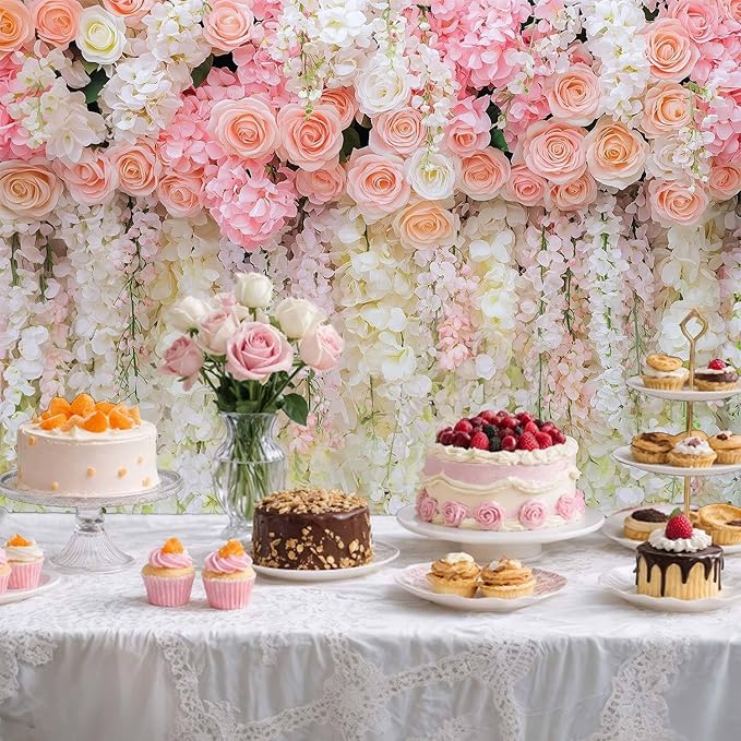 6x6ft Pink Rose Flower Wedding Photography Backdrop Spring Floral Photography Backdrop Valentine's Day Mother's Day Girl Birthday Baby Shower Wedding Bridal Party Banner Photo Booth Props Background