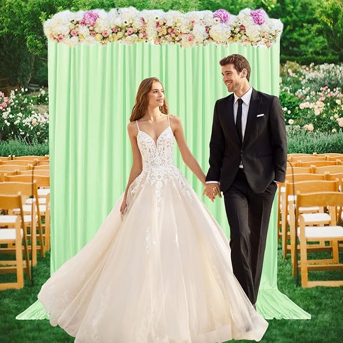 2 Panels Light Green Backdrop Curtain, 10 x 10 Feet Satin Background Curtains for Parties, Weddings, Baby Showers, Halloween, Christmas Birthday Party Photoshoot Backdrop Curtains Decorations
