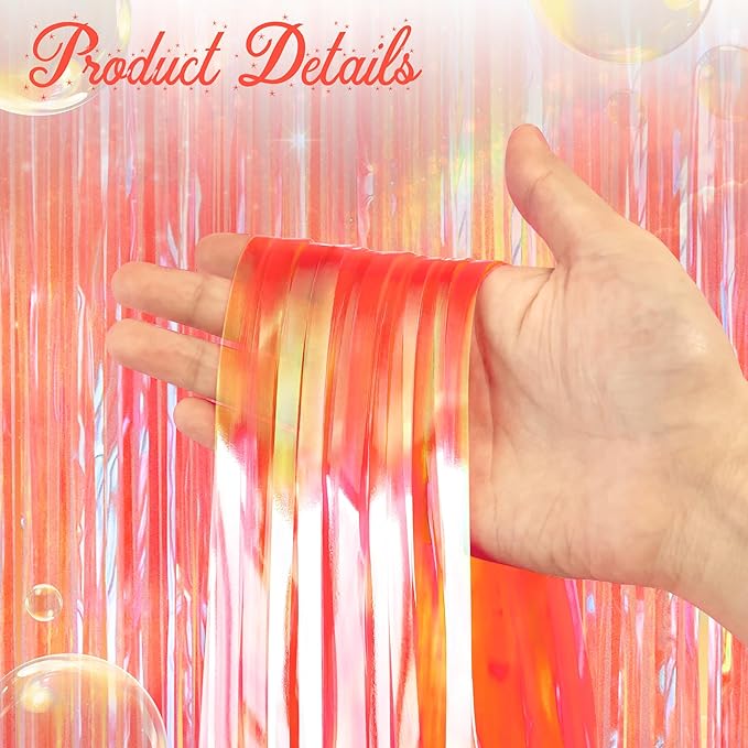 2 Pack Orange Party Streamers Backdrop Curtains, 3.3x8.2ft Holographic Tinsel Foil Curtain Photo Booth Props for Birthday, Wedding, Holiday Celebration, Bachelorette, Theme Decorations