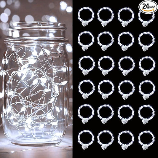 pozzolanas 24 Pack White Battery Operated String Lights - 7ft Waterproof Fairy Lights with 20 LEDs for Home, Mason Jar, Party, Wedding, Halloween, Christmas Decorations