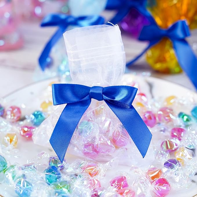 AIMUDI Royal Blue Bows 2.5" Satin Bows for Gift Wrapping Tiwst Tie Bows for Treat Bags Candy Cake Pop Baskets Invitations Wedding Baby Shower Independence Day Decorations - 50 Counts