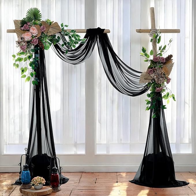 MDS Halloween Chiffon Draping Fabric - 1 Panel, 30" Wide x 40ft Long - Sheer Spooky Arbor & Canopy Drapery for Haunted House Backdrops, Party Ceilings, DIY Costumes & Themed Events - Black
