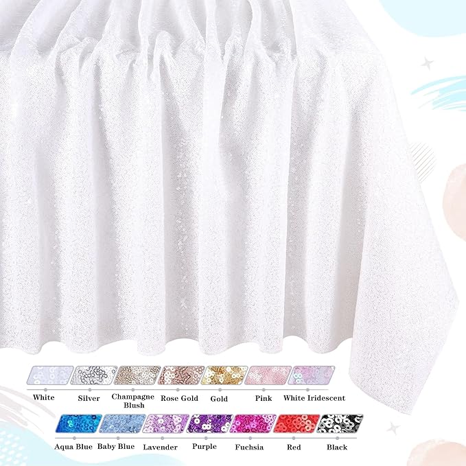 QueenDream White Wedding Tablecloth 90x90 Inch Sequin Fabric Table Cloths Rectangle Sparkle Anniversary Banquet Halls Christmas Decorations