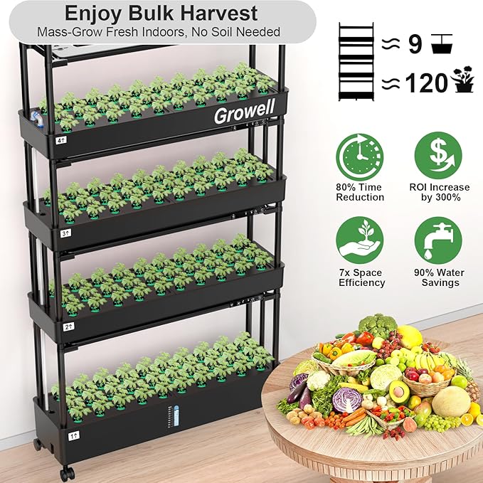 Large Hydroponics Growing System Kit, 120 Pods Vertical Hydroponic Garden with 2 Light Modes Grow Light, Auto Circulating Water System, 48L Indoor Gardening System for Herb Vegetable Fruit