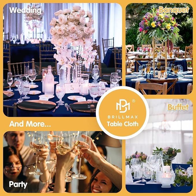 BRILLMAX 4 Pack Navy Blue Round Tablecloths 132 Inch - Circle Bulk Linen Polyester Fabric Washable Table Cloth Cover for Wedding Reception Banquet Birthday Party Buffet Restaurant