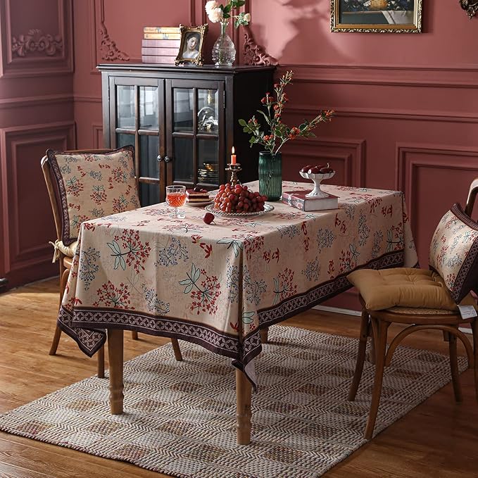patdrea Designer French Linen Square Table Cloth,Vintage Red Floral Breathable Dacorative Tablecloth,Small Fall Table Cover for Kitchen Dining,Christmas,Holiday,Thanksgiving,67"x67"-Newmari