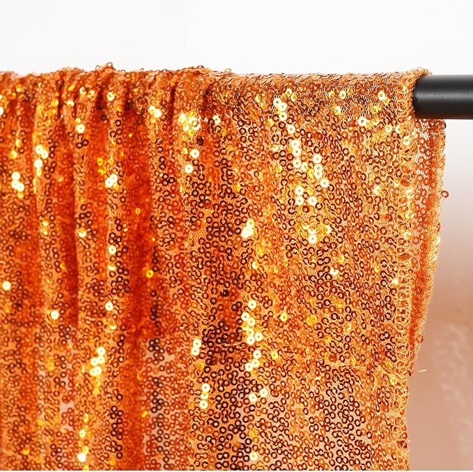 Juya Delight Orange Sequin Backdrop Curtain,2PCS 2FTx8ft Glitter Backdrop Curtain for Party,Birthday,Christmas Wedding Decoration,Orange