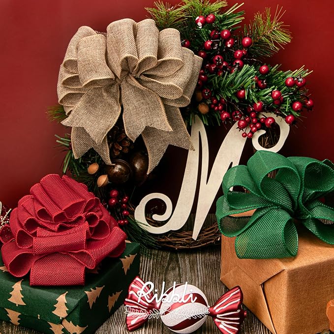 Ribbli Burlap Ribbon Continuous 20 Yard 2.5 Inch Natural Wired Ribbon for Wreaths,Big Bows,Tree Decoration,Outdoor Decoration