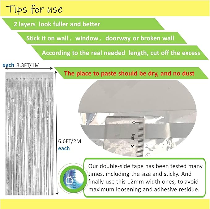 Silver Foil Fringe Backdrop Curtains,2 Pack Tinsel Streamers Birthday Party Decorations,Silver Fringe Backdrop for Birthday,Graduation,Baby Shower,Gender Reveal,Wizard Party,Cocktail,Disco,3.3x6.6ft