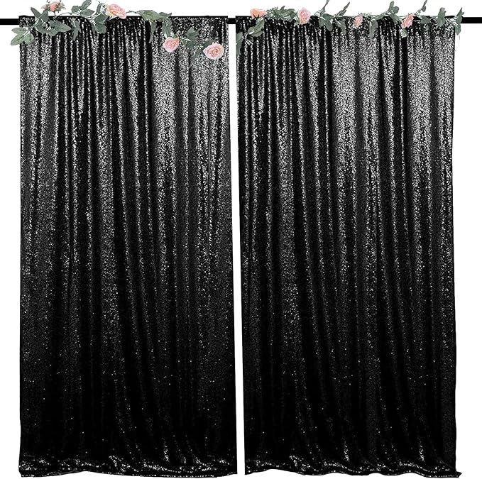 4FTx8FT Black Sequin Backdrop Curtains 2 Panels Sparkly Backdrop Drapes for Halloween Christmas Parties, Baby Showers,Birthday