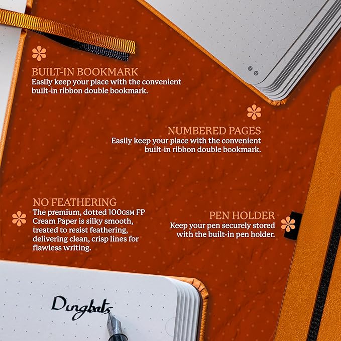 Dingbats* Earth Dotted Writing Journal Notebook A5 - Vegan Leather Hardcover - Ideal for Work, Travel - Pocket, Elastic Closure & Bookmark