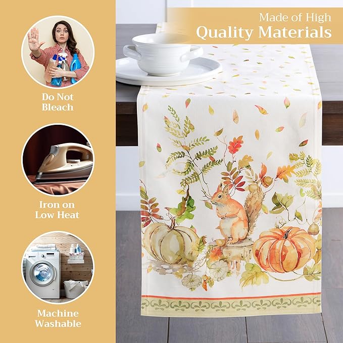 Maison d' Hermine Table Runner 100% Cotton Double Layer Table Runners 108 inches Long Decorative for Home Kitchen Dining Party Baby Shower Wedding Bridal Shower (Pumpkin Passion, 14.50" x 108")