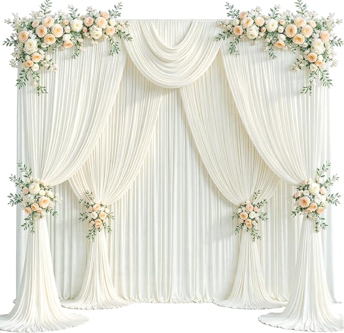 50ft x 12ft Ivory Backdrop Curtains Wrinkle Free Backdrop Curtain for Wedding Parties Ivory Fabric Backdrops Drapes Back Drop Cloth Bridal Shower Stage Curtains Wedding Decorations for Reception