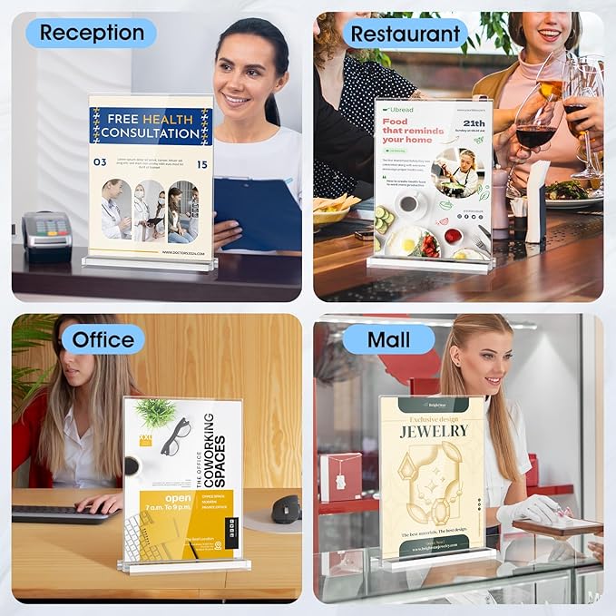 MaxGear Acrylic Sign Holder 8.5 X 11 Inches 18 Pack, Double Sided Plastic Display Stands Table Top Acrylic Frame, Clear Paper Holder Menu Flyer Stand for Stores, Restaurants, Hotels, Office